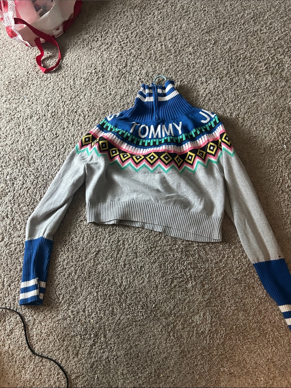 Tommy Hilfiger Blue, Gray & Multicolor Funnel Neck Sweater